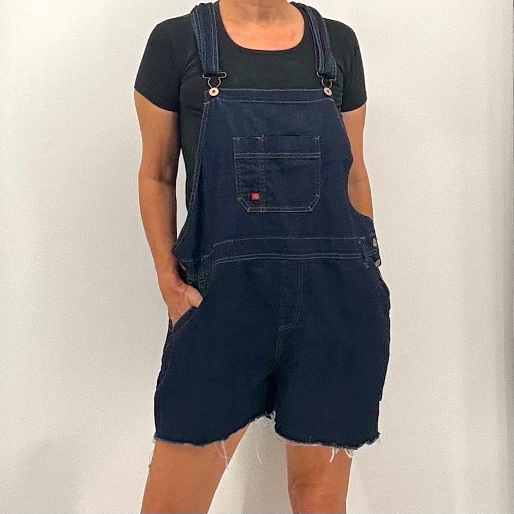 Dickies Classic Dark Wash Raw Hem Bib Coveralls Overalls Shortalls